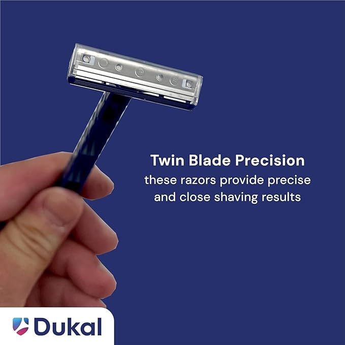 Dukal DawnMist Twin-Blade Disposable Razor, Blue Handle – Bulk Pack of 100, Precision Shave for Smooth & Comfortable Grooming