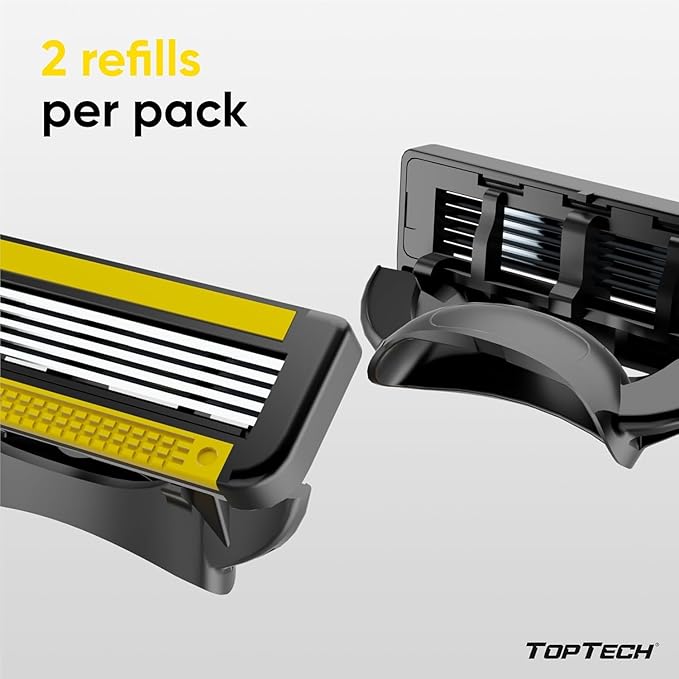 TopTech ULTRA 5 Razors for Men - Replaceable Cartridges for Manual Shaving Razor, 5 Blades Technology Refills - 8 Count Pack - Fits Gillette Fusion - Soft Shave & Sharp - Cost-effective Refill