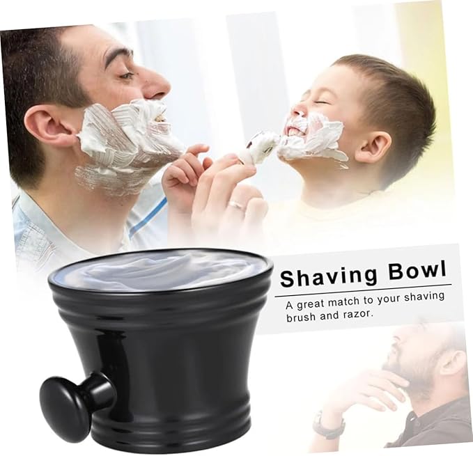 FRCOLOR Plastic Shaving Soap Bowl with Round Handle for Men Durable and Portable Shaving Bowl for Traditional Lathering Black Color