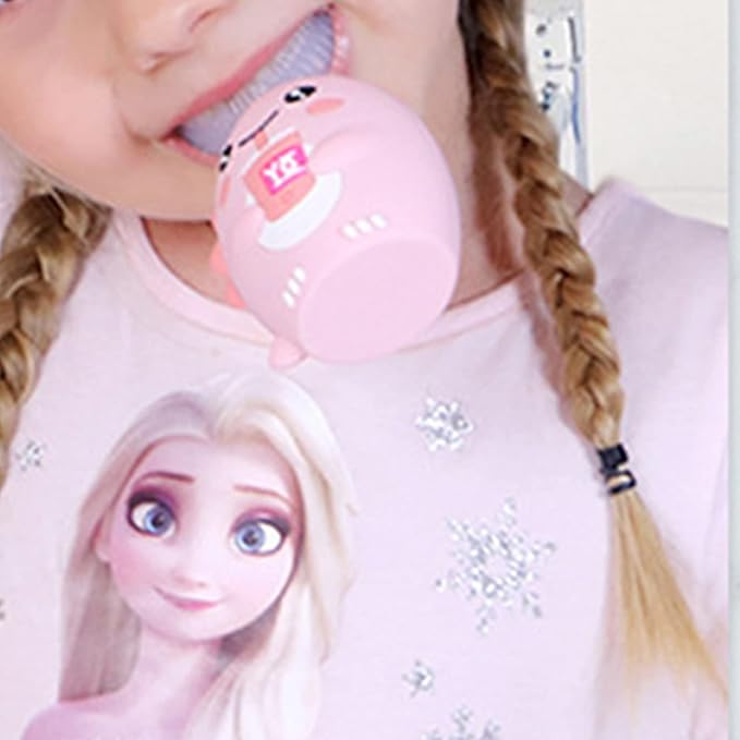 Ultrasonic Toothbrush, Cartoon Dragon 360 Degree Cleaning Simple Operation Kids Silicon Automatic Ultrasonic Teeth Brush Pink 2-6Years