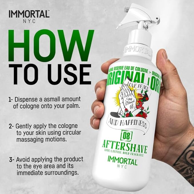 Immortal NYC Stay Blessed 08, After Shave Spray Body/Face Men's Cologne, 17 oz, Exclusive Barbers, Softens Skin, Refreshes, Purifies and Relieves Face and Skin, Moisturizing Formula After Shaving