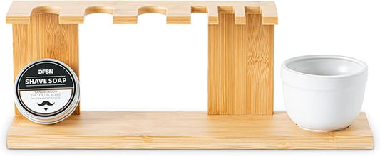 Bamboo Razor And Brush Stand With Shaving Bowl And Shaving Soap Elegant Shaving Brush Stand Premium Shaving Stand Safety Razor Shave Kit Mens Shaving Kit For Men