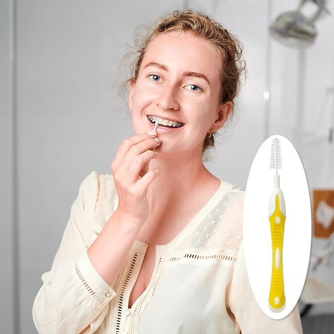 interdental brushes, Soft Dental Brush for Teeth Cleaning dental floss picks|teeth cleaning tools| interdental brushes between teeth soft bristle toothpicks for removing dental plaque (6PCS, Yellow)