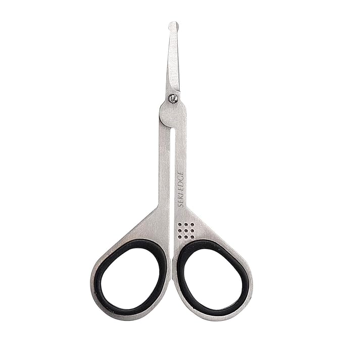 Seki Edge Stainless Steel Nostril Scissors (SS-908) - Safety Grooming Scissors with Round Blunt Tips for Trimming Nose Hair & Other Facial Hair for Men & Women - Made in Japan