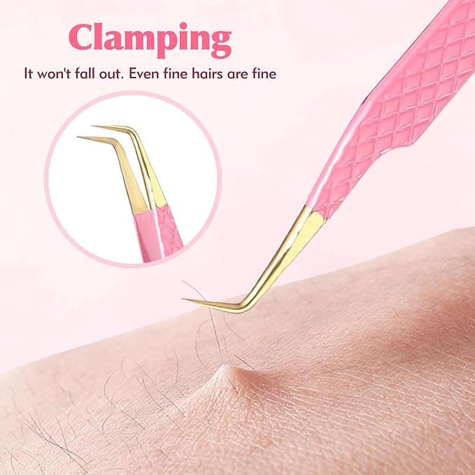 2PCS Professional Lash Tweezers Set, Bent & Straight Tip Precision Eyelash Extension Tweezers for False Lashes, Non-Slip Grip