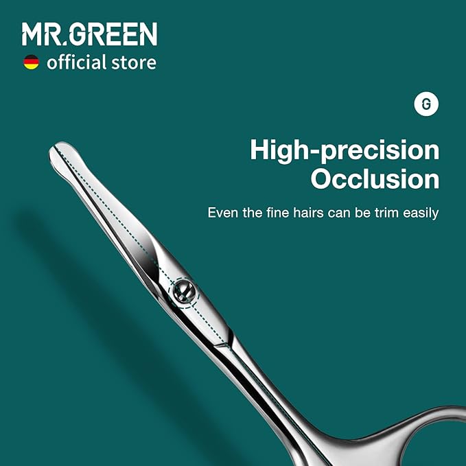 MR.GREEN Facial Hair Scissors Rounded Nose Hair Scissors Stainless Steel Mustache Beard Eyebrows Eyelashes Trimming Clippers (Mr-2002)