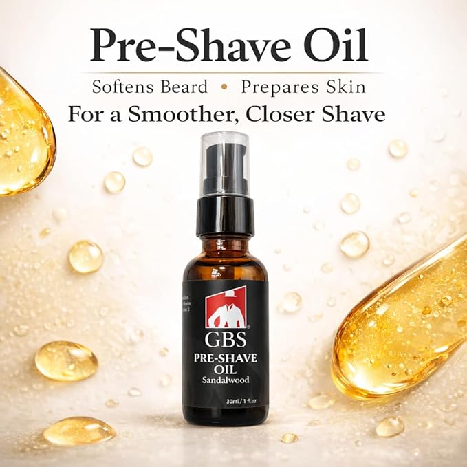 G.B.S Pre-Shave Oil for Sensitive Skin, Sandalwood, 1-Oz