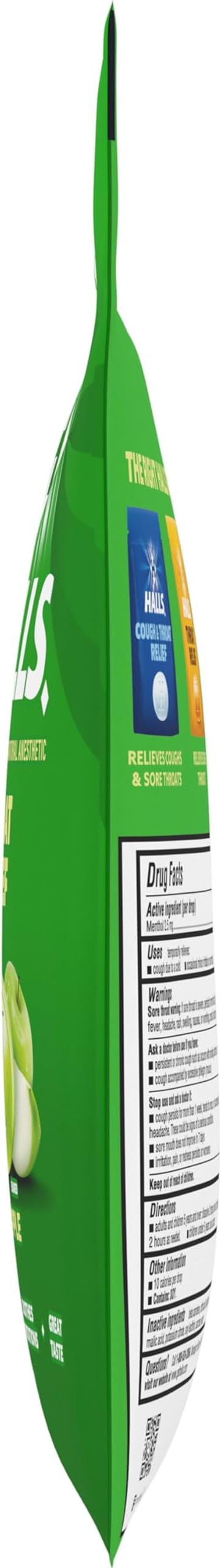 Halls Throat Relief Green Apple Cough Drops, Value Pack, 80 Drops