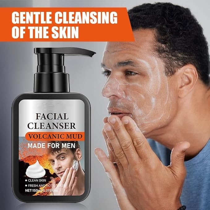 Volcanic Mud Facial Cleanser - Deep Pore Cleansing & Oil Control, Gentle Formula with Coconut Oil & Vitamin C, Face Washing, Mens Beard Face Wash, Exfoliates Skin, Moisturizing for All Skin Types