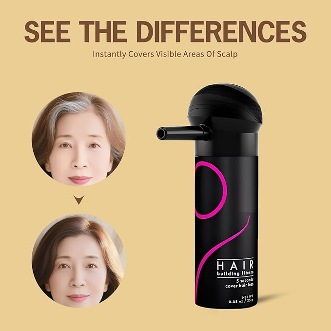 gowwim Hair Fibers with Spray Applicator 2-in-1 Kit for Thinning & Loss Hair, Naturally Enhancements Thickening Spray Fibers Waterproof Long-Lasting Gray & Bald Spot Cover up for Women & Men