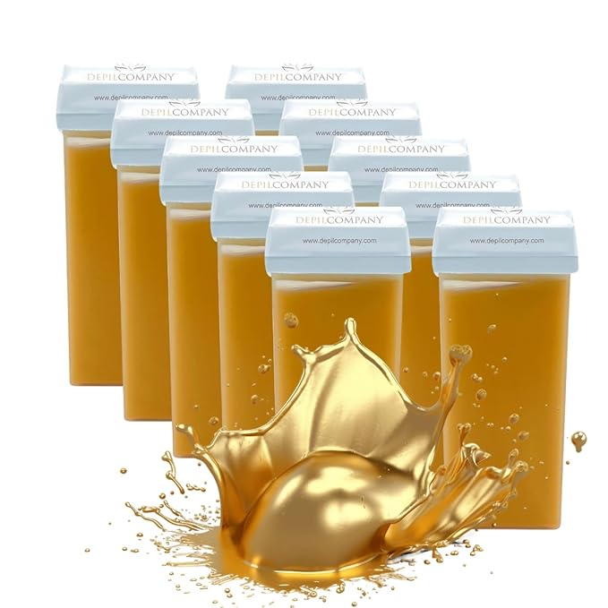 Depilcompany Roll on Gold Wax Cartridge, Hair removal for Women-men, Painless, Sensitive skin, With Titanium Dioxide, At Home Seft Waxing, Not include Wax Warmer and Strips, 110ml / 3.72oz (10 PACK)