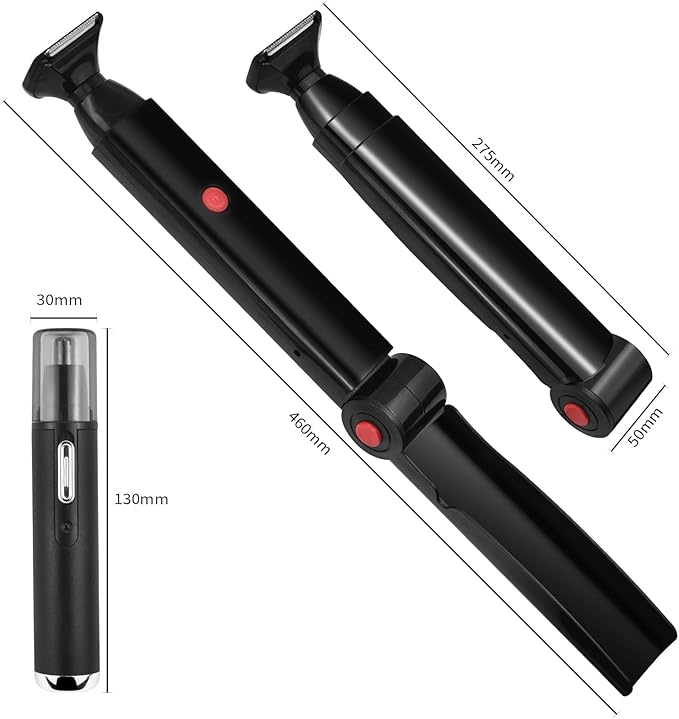 Back Shavers for Men Long Handle,Multifunctional Self-Service Electric Back Hair Razor with Adjustable Handle,Men's Back Shaver wiht Nose Hair Trimmer Set and 2 Shock Absorber Flex Heads,Black