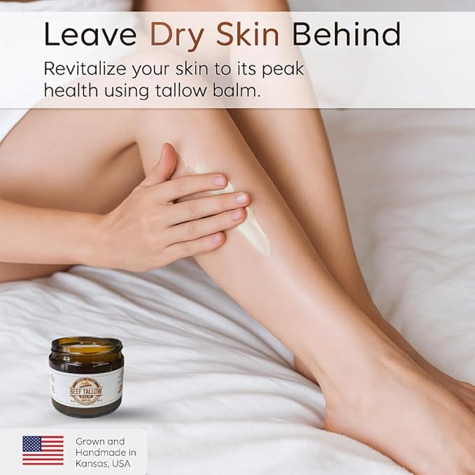 Grass Fed Beef Tallow Balm - 4 oz - Made in USA - Organic Grass Fed and Finished Tallow - Moisturizing Skin Care Frankincense