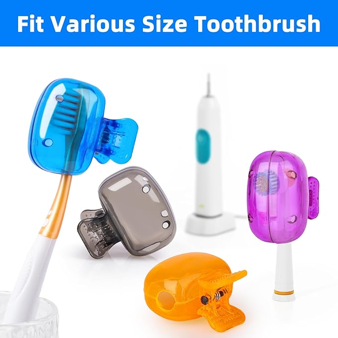 Hxezoc 4 Pack Travel Toothbrush Head Covers Toothbrush Protector Cap Brush Pod Case Protective Portable Plastic Clip for Household Travel, Business, School, Bathroom, Camping