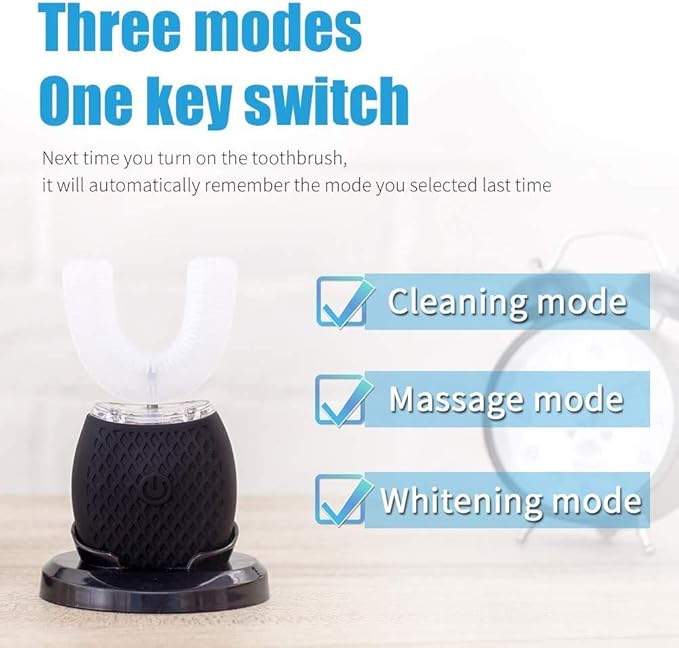 Ultrasonic Automatic Toothbrush, Auto Toothbrush for Adult, 360° Sonic Toothbrush Waterproof, Rechargeable Electric Ultrasonic Toothbrush, Teeth whitening Brush for Home and Travel Use (Black)