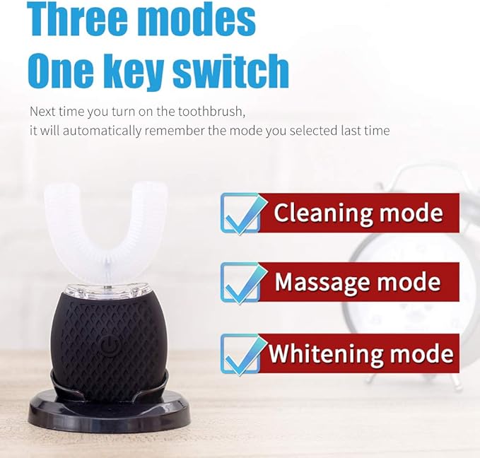 Automatic Toothbrush for Adults - Ultrasonic Electric Toothbrush with Soft Bristles Rechargeable Portable 30'' Automatic Timer Wireless Charging Washable Dual-Use for Travel & Home (Black)