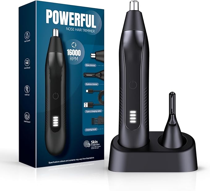 2 in 1 Nose Hair Trimmer for Men - LED Power Display, 16000RPM Motor, Electric Ear & Eyebrow Grooming Kit, Nose Hair Cutter & Remover, Face & Body Clipper, Gift for Male Men Christmas Father's Day