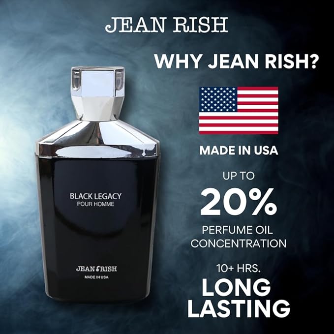 Jean Rish Black Legacy Pour Homme Perfume for Men Eau De Toilette, Long-Lasting Luxury Fragrance, Made In USA - Lavender, Bergamot, Sandalwood Scent - 100ml / 3.4 oz