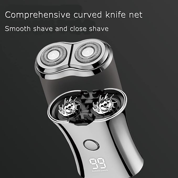 Electric Mini Travel Shaver for Men - Pocket Size Washable Electronic Razor - Mens Rechargeable Portable Cordless Small Shaving Face Beard - Wet & Dry Rotary Compact Electrical Shave