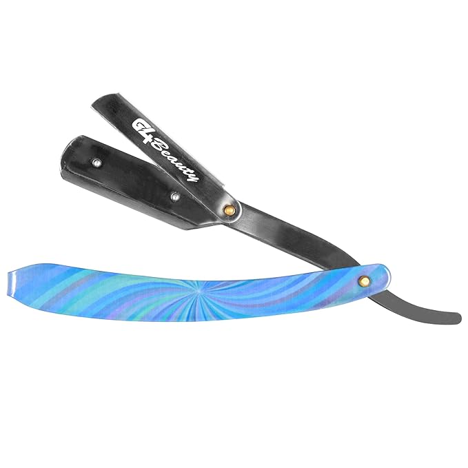 G4 Stainless Steel Straight Edge Barber Shaving Razor Blade for Close Shaving Men Replaceable Blades (Blue Rainbow)