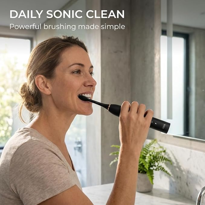 RBX Sonic Electric Toothbrush - Rechargeable Electric Toothbrush with 8 Brush Heads, Compact Travel Toothbrush, Ergonomic Handle, 6 Settings