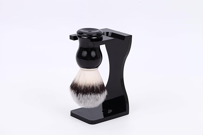 Shaving Stand Holder for Razor and Brush, 2-in-1 Set Includes Premium Black Acrylic Stand & a Synthetic Shaving Brush, All-in-One Bathroom Storage & Drying Organizer - Grooming Gift for Men