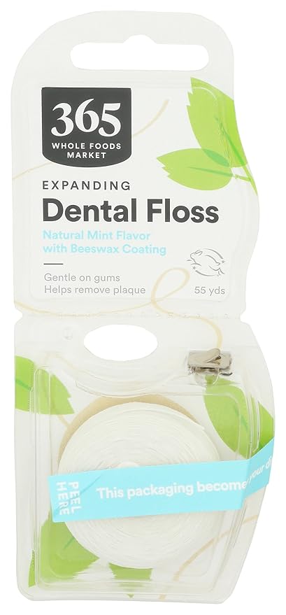 365 by Whole Foods Market, Expanding Dental Floss, Natural Mint Flavor with Beeswax Coating, 55 Yds