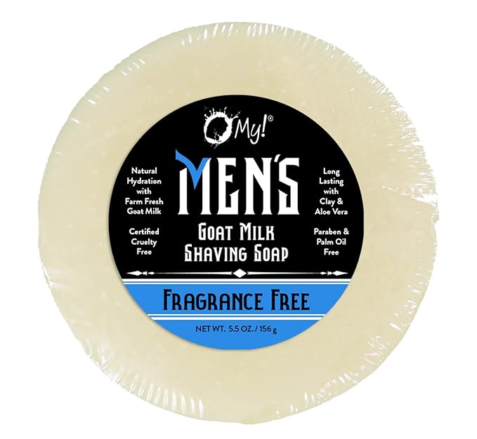 O My! Goat Milk Shaving Soap 5.5z - Fragrance Free | Get your Healthy Goat Milk Wet-Shave On with O My! | Paraben Free | Shea Butter, Vit E | Leaping Bunny Certified | Handmade in USA