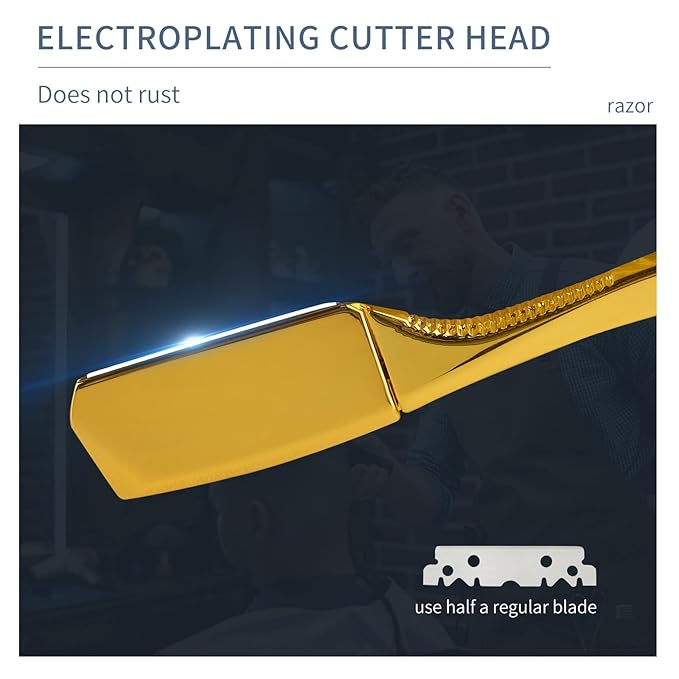 Barber Razor Professional Straight for Men: Stainless Steel Razor Close Shaving Safety Straight Edge Razor for Barbershop Salons Home Hairdressing Use (Gold)