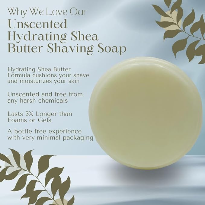 Women's Unscented Shea Butter All Natural Shaving Soap – Ideal for Sensitive Skin, Long Lasting, and Perfect for Shaving Legs – Moisturizes and Rehydrates Skin