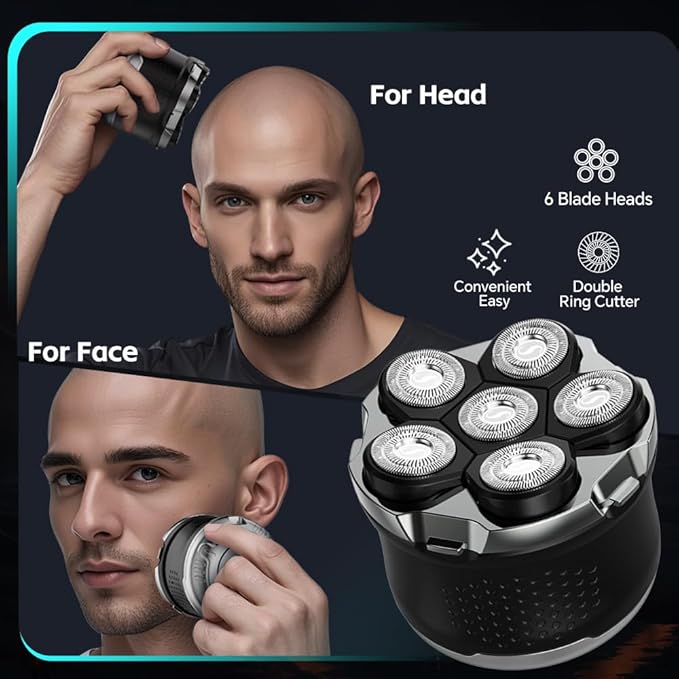 Electric 6D Floating Head Shavers for Bald Men, Magnetic Rotary Shaver for Men Face,Wet Dry IPX6 Men's Razor, LED Display Rechargeable with USB-C Charge