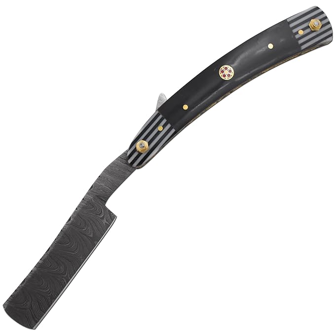 Straight Razor | Straight Edge-Razor Sharp High Hardness Real Damascus Steel Cutthroat Straight Edge-Blade | Barber Razor (328)