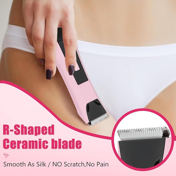 2-in-1 Bikini Trimmer for Women - Electric Razor & Pubic Hair Shaver with LED Light & Display, IPX7 Waterproof, USB-C Fast Charge, Travel Lock, Ceramic Blades for Body/Underarm/Leg, Painless Grooming