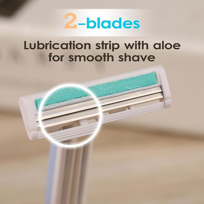 Women's Disposable Razors, 6 Count Shaving Razors for Women, 2 Blade Razor for Women Sensitive Skin Smooth Hair Removal (1 Packages of 6 Razors)
