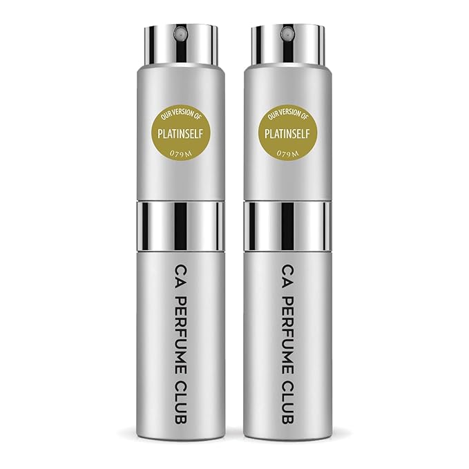 CA Perfume Impression of Platinself for Men Woody Floral Musk Scent Long Lasting Cologne for Men Eau De Parfum Travel Size Refillable Atomizer Spray 0.27 Fl Oz 8ml (Pack of 2)