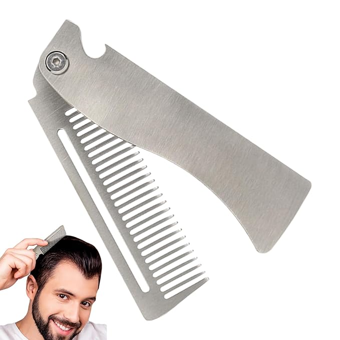 Folding Comb - Portable Stainless Steel Comb, Beard, Travel Stainless Steel Hair, Pocket Hairbrush Hair Bread Mustache Grooming Styling Tool for Men