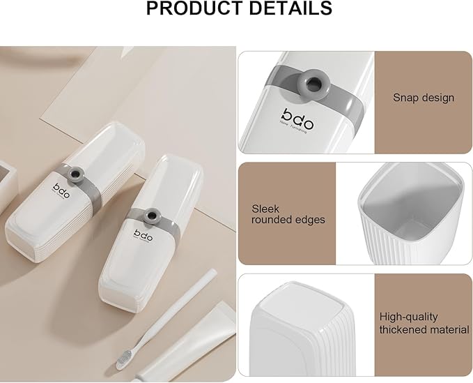 Toothbrush Cup Toothbrush Travel Case, Travel Toothbrush Holder Case with Cover Portable Multifunctional Toothbrush Cover, Suitable for Travel Business Camping Bathroom School or Daily Uses (A-White)