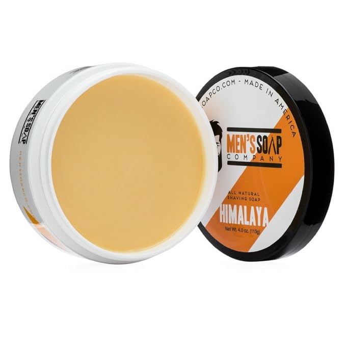 Men's Soap Company Shaving Soap 4 oz Himalaya Shave Jar. Made with Vegan Natural Ingredients. Includes Shea Butter, Vitamin E, and Coconut Oil to Protect & Moisturize the Skin