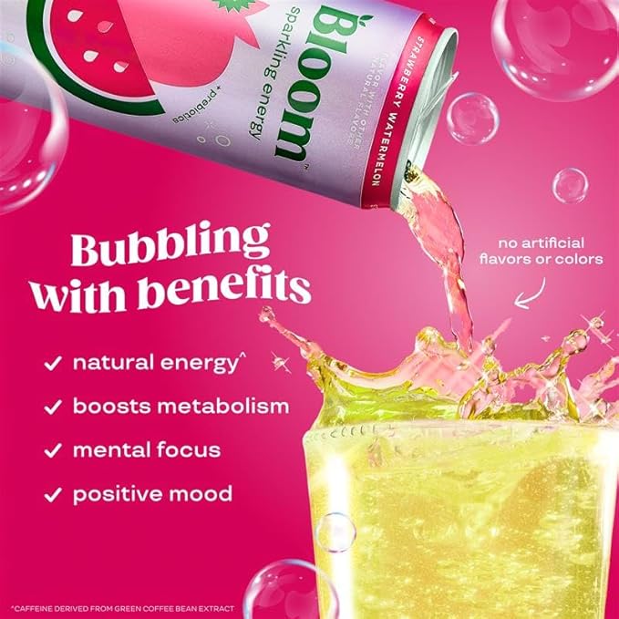 Bloom Nutrition Sparkling Energy Drink - Seasonal Faves Variety Pack - Natural Caffeine, Zero Sugar, 180mg Caffeine - Antioxidant-Rich with Green Coffee Bean, Green Tea Extract, Prebiotics - 12oz 12 Pack