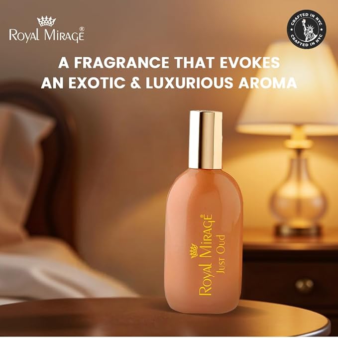 Royal Mirage Just Oud Eau de Cologne - Premium Oud Wood & Leather Fragrance Spray - Sultry Woods & Florals - 120ml (4 oz) Long-Lasting EDC