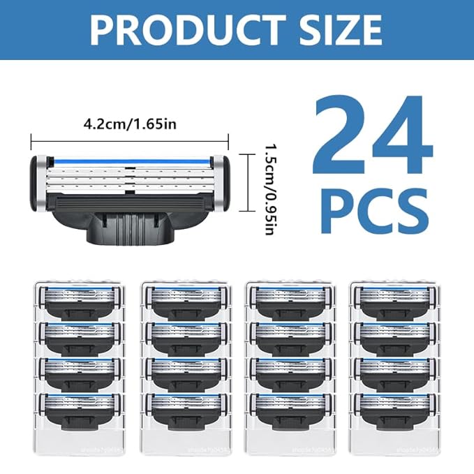 Men's Razor Blades, 24PCS Precision Shaving Blades with Dual Lubrication, Compatible with Mach3 Razors, Close Shave, Men's Universal Manual Razor Blades Refill