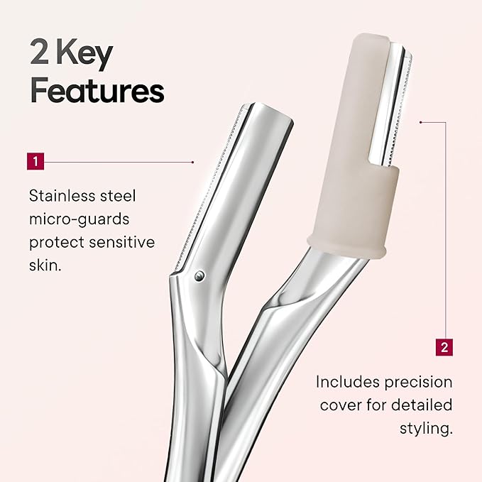 CAVEEM Eyebrow Razor, Face Razors for Women & Men, Dermaplane Razor for Face Exfoliation, Peach Fuzz Removal with 6 Blades (Matte Silver)