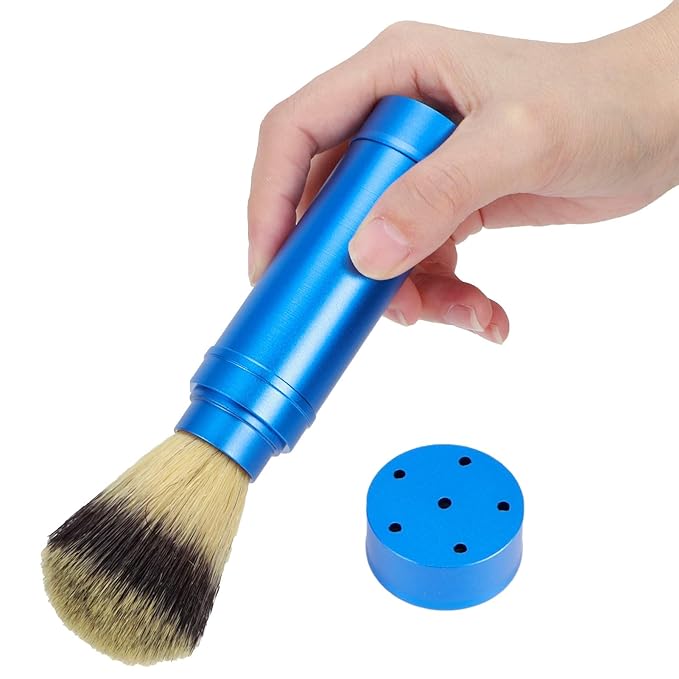 Foaming Shaving Brush, Men Portable Beard Brush Blue Aluminum Travel Facial Cleaning Shaving Brushes Case Shaving Brush Grooming Bathroom Tool For Men Kids Salon Home