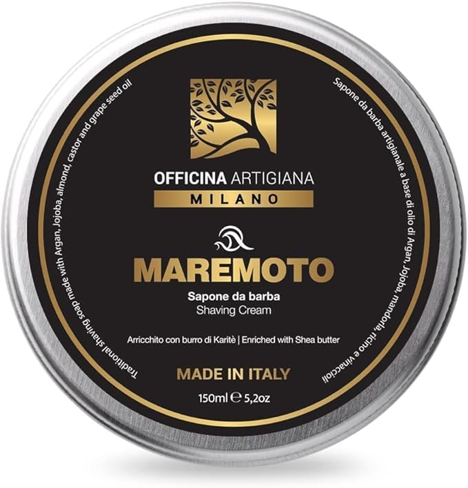Officina Artigiana Milano, Maremoto Shaving Soap 150ml – Luxury Italian artisan wet shaving soap with 46% wellness oils & shea butter – aquatic ozonic marine scent – vegan skincare