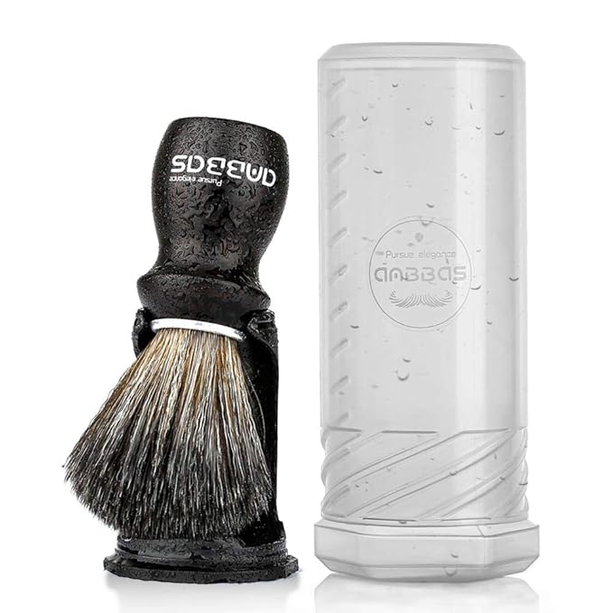 Anbbas Shaving Brush and Holder with Travel Case, Synthetic Badger Hair Ebony Handle Brush 3in1 Kit for Men