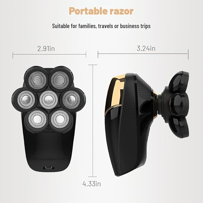 Head Shavers for Bald Men, Electric Shaver 7D with 7 Floating Heads and Self-Sharpening Blades, Waterproof Cordless Shaver for Travel Home and Daily Grooming Kit