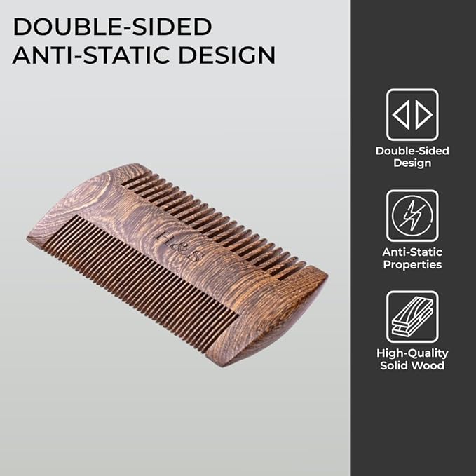 H&S Wooden Beard & Mustache Comb for Men, Tangle-Free Wooden Beard Straightener, Sandal Scent Travel Growth Comb for Hair Care