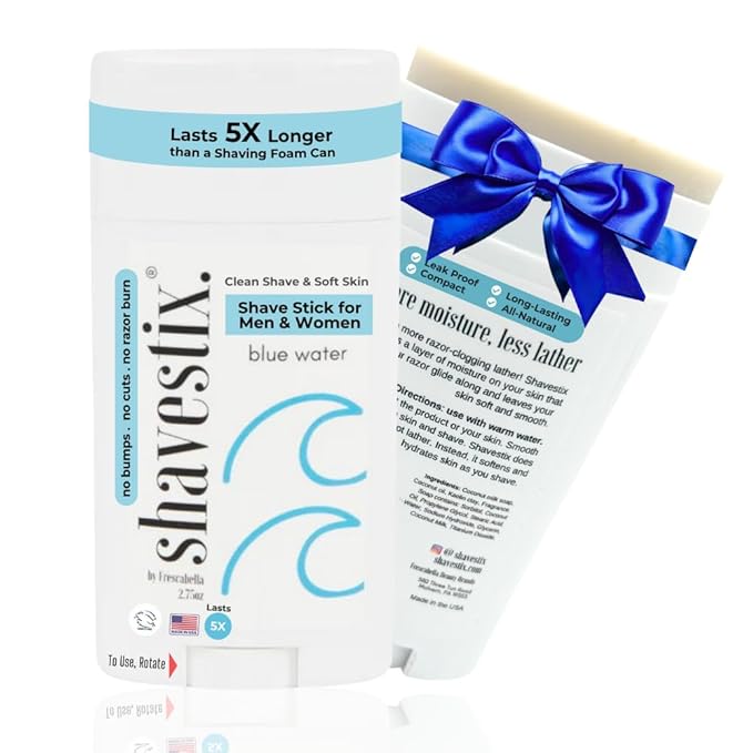 Travel Shaving Cream Stick 2.75 Oz | Blue Water Scented Coconut Based Razors, Shavers Friendly Hair Removal Cream Bar | Shavestix Shave Stick Sub Foam, Gel, Soap, Shaving Cream Women, Men