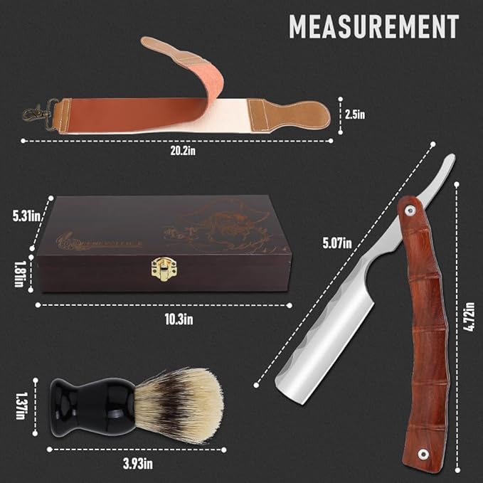 Professional Straight Blade Razor Kit with Strop - Stainless Steel Sharp Shaver Straight Edge Barber Razor for Men Home & Salon Grooming Using (Brown)