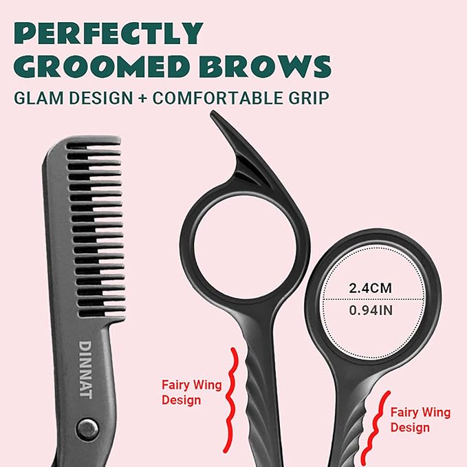 Eyebrow Trimming Scissors with Combs, Eyebrow Cutter Hair Removal Eyebrow Scissors,Eye brow razors, Eyebrow trimmer for women,Gifts For Men Women Stocking Stuffers (Black)